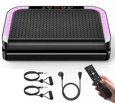 Productafbeelding van Draagbare vibratieplaat - Bluetooth trainingsplatform - LED-display - weerstandsbanden - riemaandrijving - spierontspanning - benen - zwart