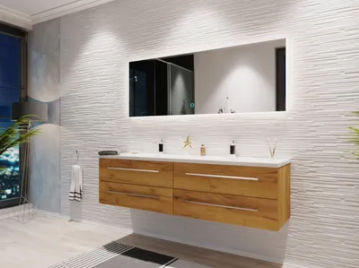 Produktbild von Badmöbelset Colossos160 2-teilig LED Spiegel eiche gold : Eiche Gold Varianten: Eiche Gold