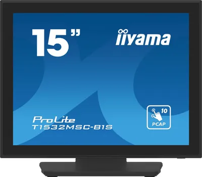 Zdjęcie produktu dla iiyama 38,10cm (15") PCAP Bezel Free Front, 10P Touch, 1024x768, Głośniki, VGA, DisplayPort, HDMI, 330cd/m2 (z dotykiem), Interfejs USB, Wbudowany zasilacz, Multitouch z obsługiwanym systemem operacyjnym (T1532MSC-B1S)