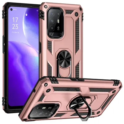 Image de Coque pour OPPO F19 Pro+ 5G/A94 5G/A95 5G / Reno5 Z coque de protection militaire double couche avec anneau de maintien et support Rose