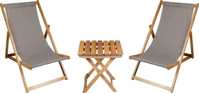 Produktbild von 2 x Liegestuhl + Beistelltisch Strandliege Holz Sonnenliege Gartenliege Gartentisch Geölt Beige