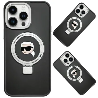 Produktbild von Karl Lagerfeld KLHMP15SHMRSKCK iPhone 15 6,1  schwarz/schwarz Hardcase Ringständer Karl&Choupette MagSafe Handyhülle