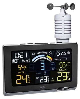 Obrázek produktu pro TFA-Dostmann Spring Breeze, Černá, Anemometr (větroměr), Vnitřní vlhkoměr, Vnitřní teploměr, Venkovní teploměr, Teploměr, Plast, 0 - 33,3 m/s, 1 - 99%