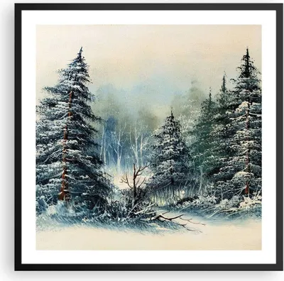 Produktbild von Gerahmtes Poster - Schwarzer Rahmen - Schnee Fichten Wald - 60x60 cm - Wand Bild - Wanddeko - Wandbilder - Kunstposter - Wandposter - Bilderrahmen - Bilder - Kunstdruck - P2BAC60x60-4641