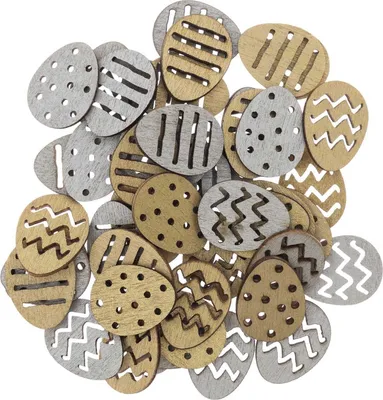 Produktbild von 48 Konfetti - Ostereier - Gold und Silber - aus Holz