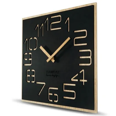 Immagine prodotto di Orologio da parete grande effetto legno Digits ECO, quadrato Silenzioso, soggiorno, camera da letto,  EU (nero, 40 cm)