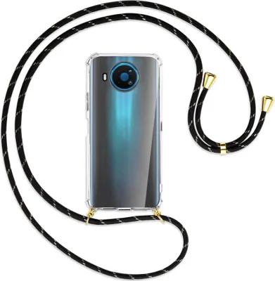 Produktbild von Handykette Backcover-Schutzhülle mit Band (Metall goldfarben) für Nokia 8.3 5G - schwarz/gold