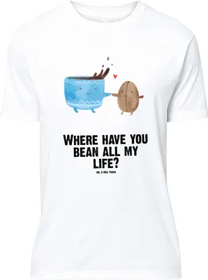 Produktbild von Mr. & Mrs. Panda Größe XL T-Shirt Kaffee Bohne - Weiß - Geschenk, Kaffeebohne, Shirt, Tshirt, Lustige Sprüche, Zufriedenheit, Genuss, Glück, mit Spruch