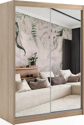 Produktbild von ALTDECOR Kleiderschrank mit Spiegel und Schiebetüren, kugelgelagerte Führungsschienen und Aluminium-Leisten - DEBI - 120 cm - Sonoma
