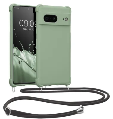 Produktbild von kwmobile Necklace Case kompatibel mit Google Pixel 7 Hülle - Cover mit Kordel zum Umhängen - Silikon Schutzhülle Graugrün