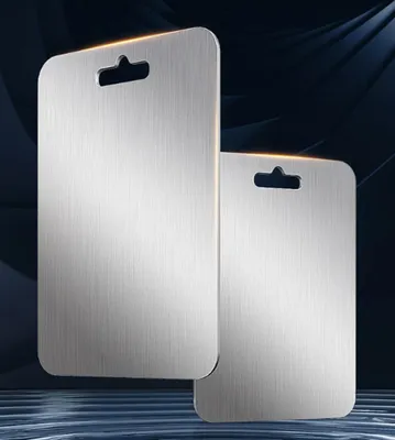 Produktbild von Titan Schneidebrett,Schneidebrett aus Edelstahl,Aufhängbar und leicht zu reinigen,Titanium Cutting Board für Fleisch,(35.6*25.6CM+28.9*19.6CM)