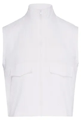 Produktbild von Weste weiss Gr. M mit Stehkragen, Reißverschluss, aufgesetzten Taschen aus strukturiertem Material
