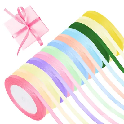 Geschenkband-Set, 12 Farben, 6 mm x 22 m, Satin, Polyester