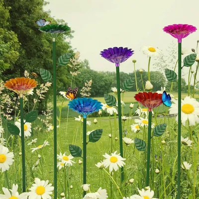 Produktbild von Bienentränke Garten 6 Stück Blumenform Metall Rosa Blau Grün Gelb Lila Dunkelrot