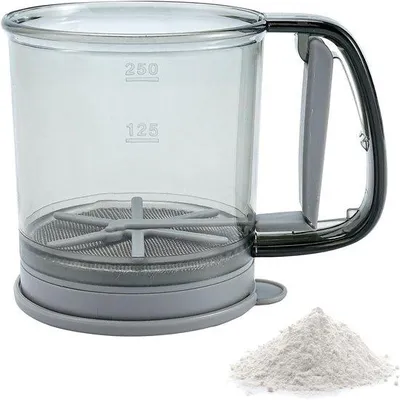 Immagine prodotto di Setaccio manuale per farina, zucchero a velo e cacao in polvere - con manico - colore grigio - 15,6 x 10,8 x 11,9 cm - setaccio manuale