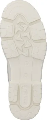 The sole of a beige boot is shown from an underneath view against a white background.