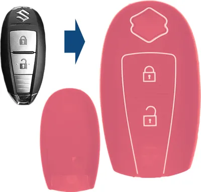 Produktbild von Auto Schlüssel Silikon Schutz Hülle Rosa kompatibel mit Suzuki Swift Vitara Ignis Jimny Baleno SX4 2 Tasten KEYLESS SMARTKEY