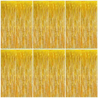 Image de Lametta Vorhang - Franges métalliques pour décoration de fond - 6 pièces - 1 x 2 mètres - Effet holographique doré