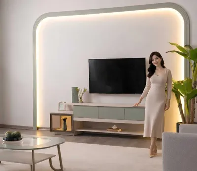 Produktbild von Tv-Schrank Stil modern Farbe weiß hellgrün Holz neu Metall Wohnzimmer