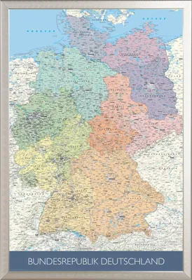 Obrázek produktu pro Mapy - Plakát - Politická mapa Německa + odnímatelný rám, Shinsuke® Maxi hliníková stříbrná, akrylová deska
