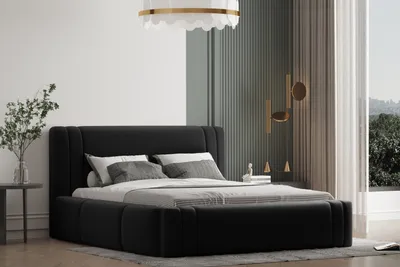 Produktbild von Polsterbett ROLI 180x200 mit Matratze, Bettkasten und Lattenrost. Farbe: Schwarz.