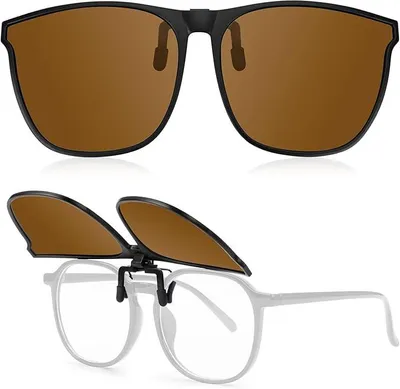 Produktbild von GKA Sonnenbrille Aufsatz Clip on echt polarisiert braun Überbrille Sonnenbrillenaufsatz Brillenaufsatz Sonnenbrille klappbar
