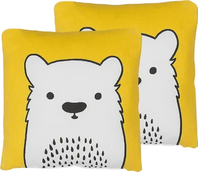 Produktbild von BELIANI Dekokissen 2er Set Gelb Baumwolle Tiermotiv Bärmotiv 45 x 45 cm Wohnzimmer Kinderzimmer