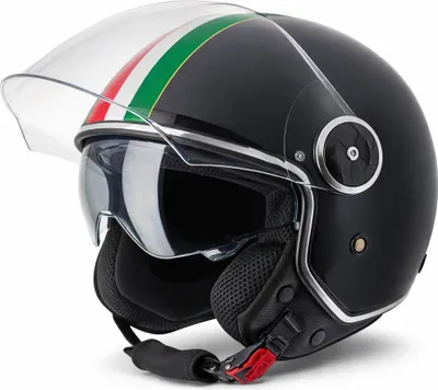 Produktbild von VINZ Neiva Jethelm mit Doppelvisier | Roller Helm mit Italienische Flagge & mit Sonnenblende | In Gr. XS-XXL | ECE 22.06  | Motorradhelm mit Visier | Viele Farben Erhältlich - Matt Schwarz | L (59 - 60 cm)
