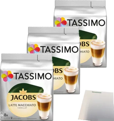 Produktbild von Tassimo Jacobs Typ Latte Macchiato Vanilla 3er Pack (3x268g Packung) + usy Block