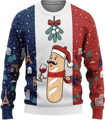 Produktbild von JAP Christmas Frankreich - Lustiger Hässlicher Weihnachtspullover Für Damen und Herren Ugly Christmas Sweater - Blau - XL