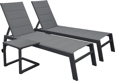 Produktbild von Set aus 2 Sonnenliegen und Beistelltisch BARBADOS aus grauem Textilene - Aluminium anthrazitgrau