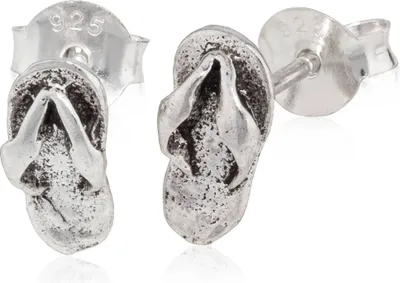 Produktbild von Paar Flip Flop Ohrstecker 925 Silber Oxidiert Ohrschmuck 8x4mm Kleine Ohrringe