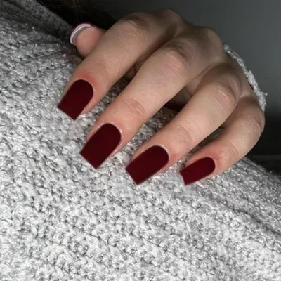 Image de Ongles factices, couleur rouge foncé mat, forme carrée/amande, taille courte, lot de 24 pièces