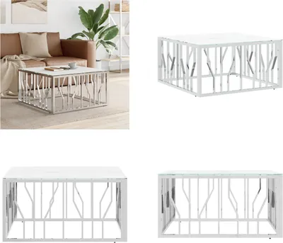 Produktbild von vidaXL Couchtisch Silbern 80x80x40 cm Edelstahl und Glas - Couchtisch - Couchtische - Beistelltisch - Sofatisch