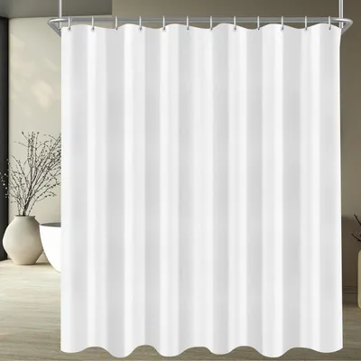 Image de Rideau de douche 180x170 cm, blanc pur, en tissu, résistant à l'eau, anti-moisissures, lavable, avec 12 anneaux