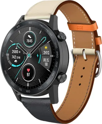 Produktbild von Strap-it Honor Magic Watch 2 Lederarmband (Weiß/Dunkelblau)