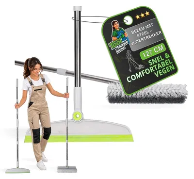 Produktbild von Bürstenbesen Scheuerbürste Bodenwischer Set - 2 Teleskopstiele 127 cm - Steife Borsten - Zweiteilig