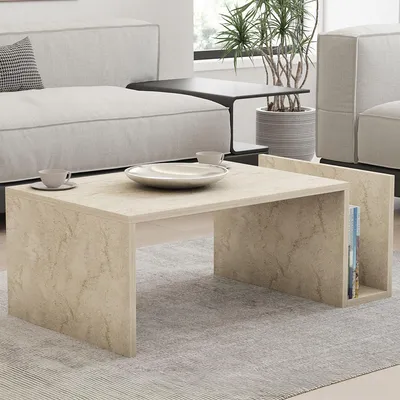 Immagine prodotto di Piuro - Tavolino da Salotto, 87x50x32h cm Beige Marmo, un Vano
