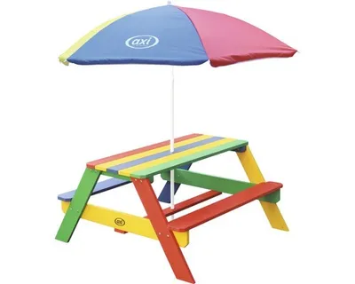 Image de Axi Nick Table Pique Nique Avec Parasol Multicouleur| 95 X 97 X 48 Cm - Table De Pique Nique Enfant Pour Le Jardin, Table Picnic, Table Picnic Bois
