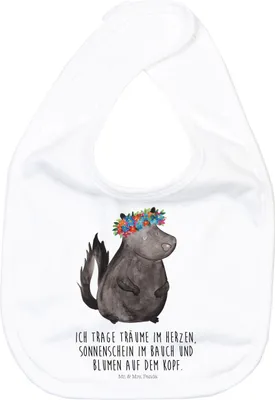 Produktbild von Mr. & Mrs. Panda Sabber Lätzchen Stinktier Mädchen - Weiß - Geschenk, Namaste, Schlabberlatz, Raubtier, Yoga, Baumwoll-Lätzchen, Esslätzchen, Baumwoll, Wildtier, Stinki