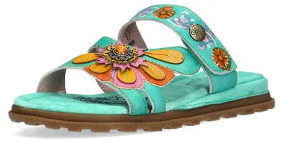 Produktbild von Laura Vita Damen Pantolette Boho florales Muster im Patchwork Design Brownieo 04, Größe:37 EU, Farbe:Grün