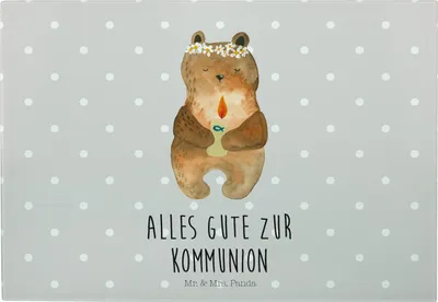 Produktbild von Mr. & Mrs. Panda Frühstücksbrett Bär Kommunion - Grau Pastell - Geschenk, Schneidebrett Glas, Gottes Segen, vesperbrett, Taufkerze, Teddy, Schneideplatte, Katholisch