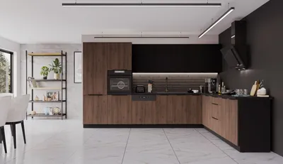 Produktbild von Winkelküche MONZA + SIENA 350x290 cm Küchenzeile Eckküche Küche Nußbaum Schwarz
