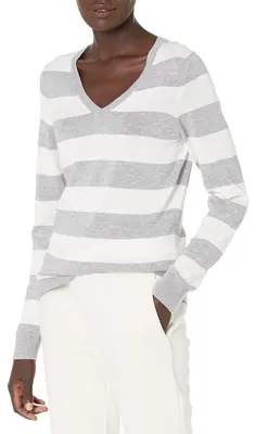 Produktbild von A. Essentials Damen Leichter Langarm-Pullover Mit V-Ausschnitt, Hellgrau Meliert