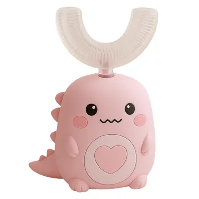 Produktbild von U Förmige Elektrische Kinderzahnbürste, Dino-Look Baby Zahnbürste mit LED-Licht - TOOFY Rosa