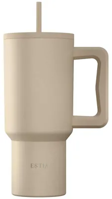 Produktbild von ESTIA Thermobecher Trinkbecher mit Strohhalm 900 ml beige Isolierbecher aus Edelstahl
