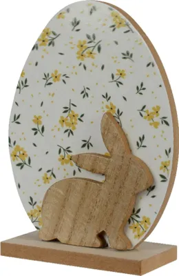 Produktbild von Dekofigur Osterei und Osterhase 16cm Holz mit Blumenmuster