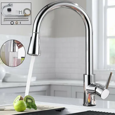 Produktbild von Küchenarmatur Ausziehbar mit Brause Edelstahl 360°Wasserhahn Küche Einhandmische
