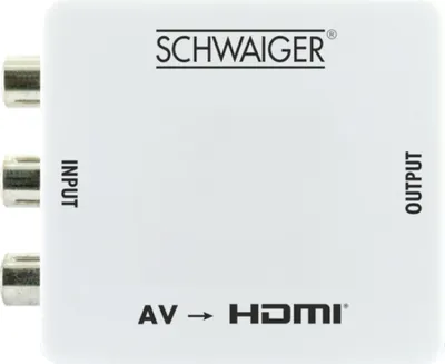 Produktbild von Schwaiger HDMRCA01 513, Scaler-Videokonverter, Weiß, 1920 x 1080 Pixel, 720p, 1080p, NTSC 3.58, NTSC 4.43, PAL, PAL M, PAL N, SECAM, 3 x RCA