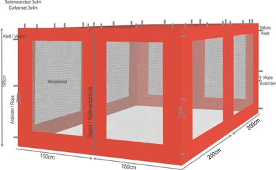 Produktbild von 4 Seitenteile mit Moskitonetz für Rank Pavillon 3x4m Seitenwand Terra
